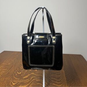 Eric Javits Squishee Black Patent Tote with Gold Hardware